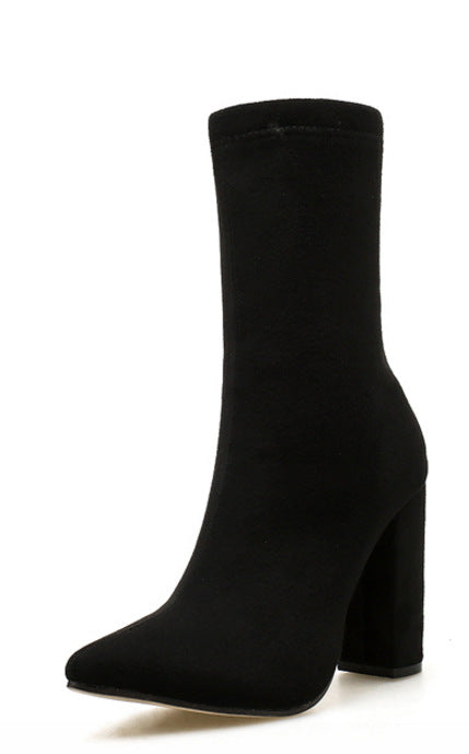 Nightclub Thick-heeled High-heeled Women's Boots Pointed Toe LadyShow.Store