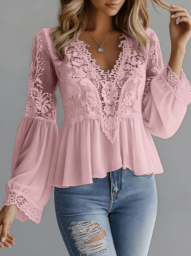 V-Neck Peplum Blouse NorixaFashion.com