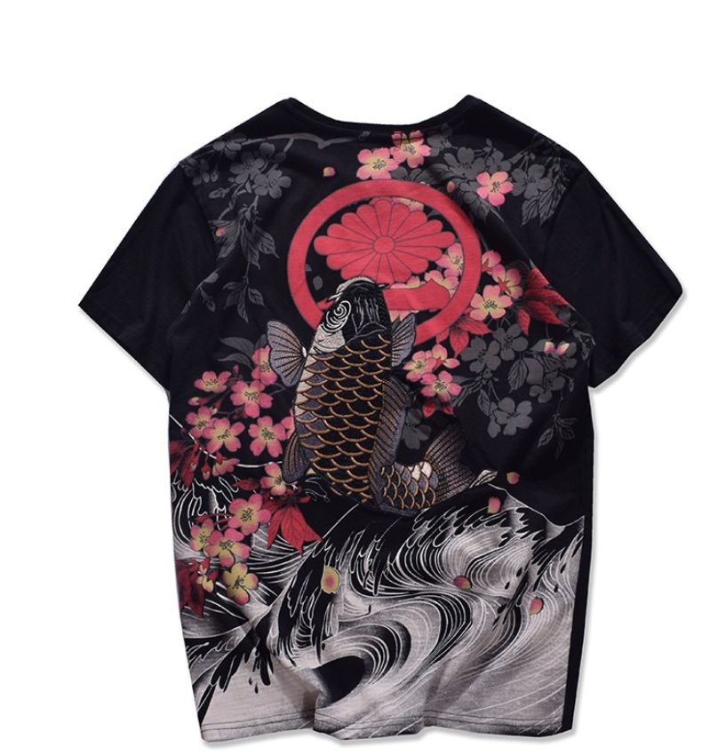 Embroidered Koi Fish T-shirt in Chinese Style Pi-Mart