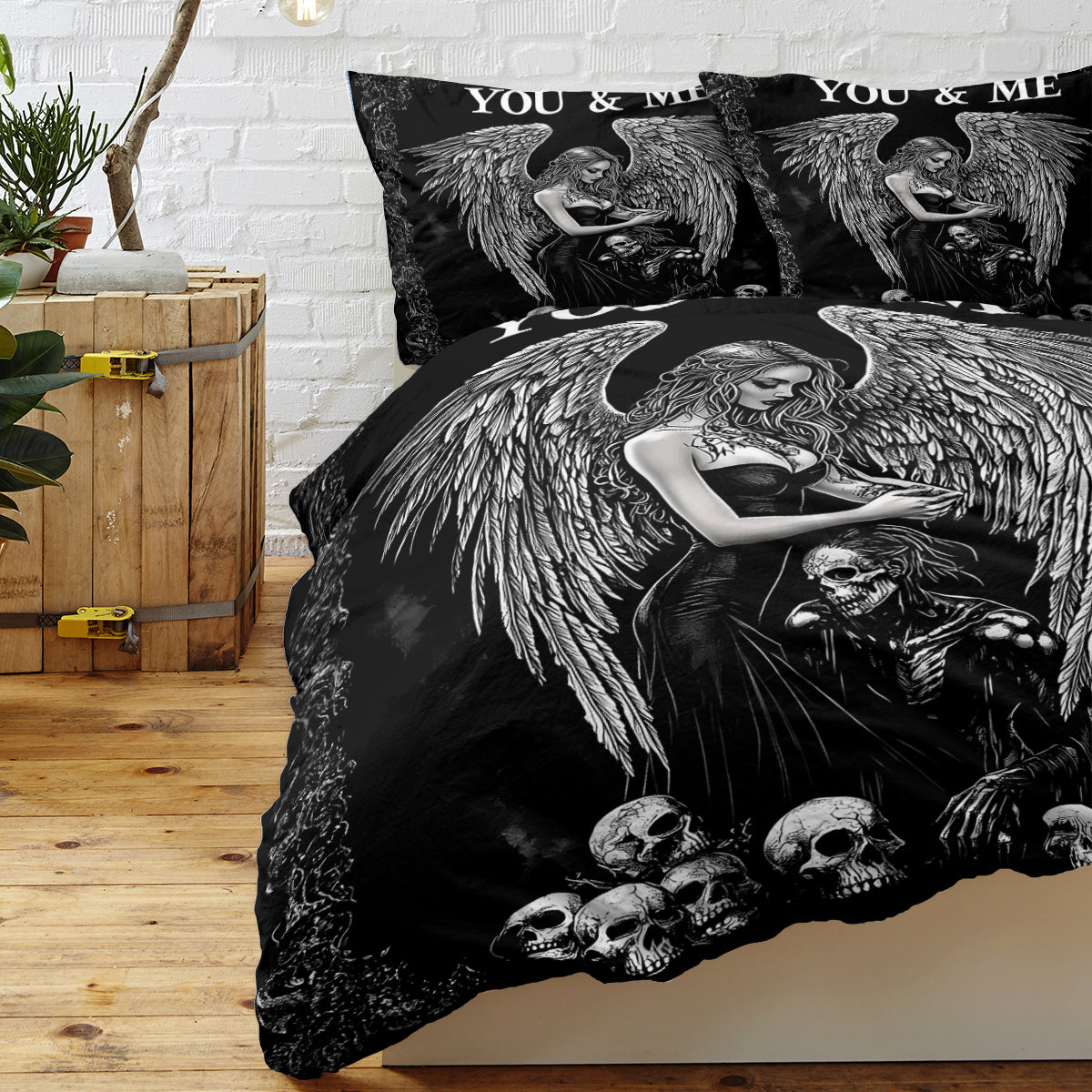 3 Pcs Of Dark Angel Skull Themed Printed Bedding Series Suitable For All Seasons PearlNestDecor.com