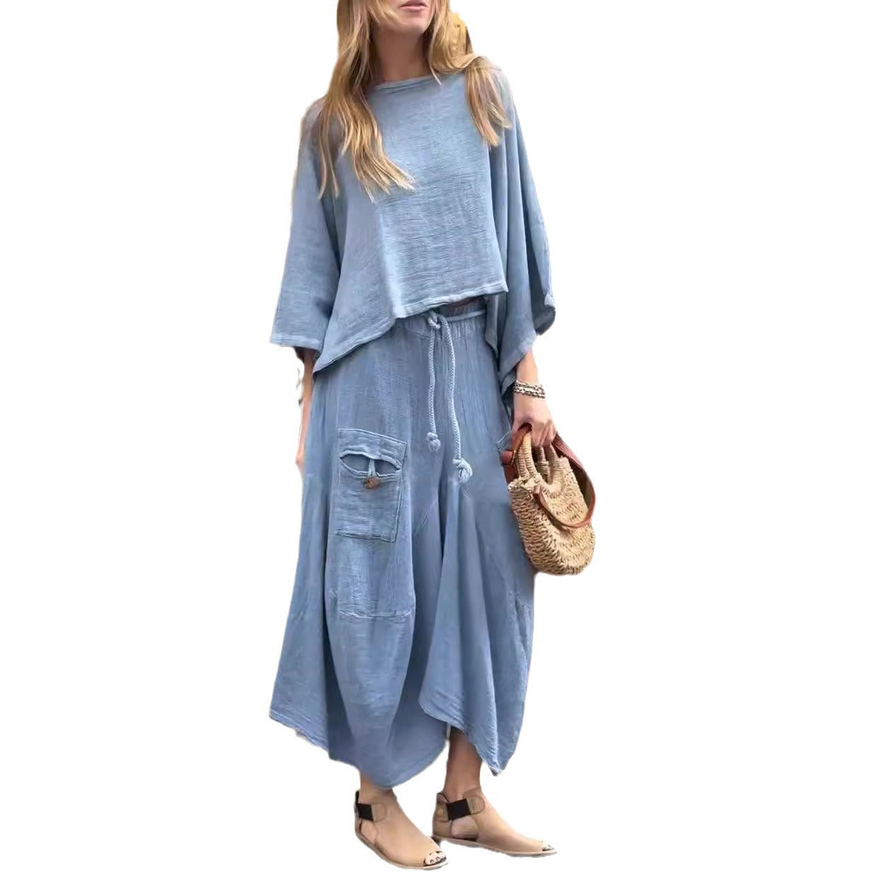 Casual Solid Color Loose Dress Two-piece Suit LadyShow.Store
