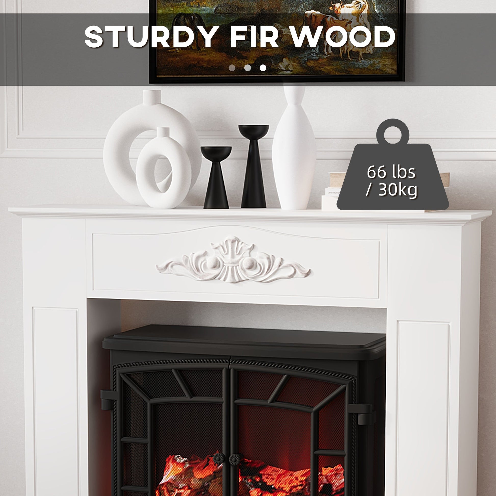 Freestanding Fireplace Surround, Modern Fireplace Mantel with Leg for Electric Fireplaces, 44.7" W x 40" H, White PearlNestDecor.com
