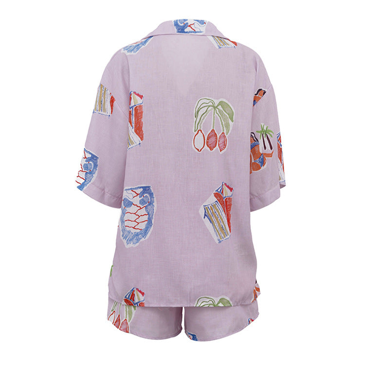 Tropical Print Linen Blend Shirt & Shorts Co-ord Set NorixaFashion.com