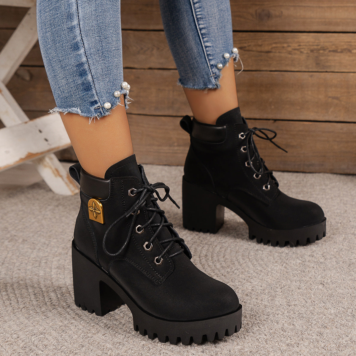 Chunky Heel Plus Size Martin Boots Thick Bottom Fashion All-match LadyShow.Store