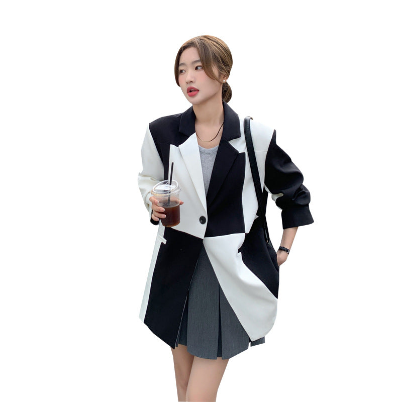 Loose Design Color Matching Suit Jacket for Women Pi-Mart