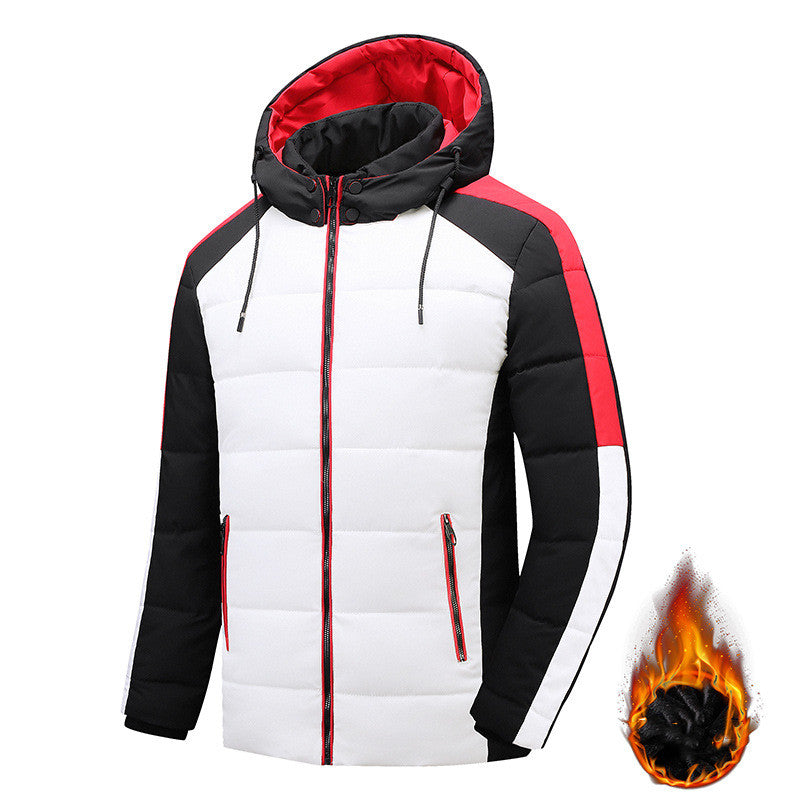 Men Plus Velvet Thick Color Matching Cotton Coat CJD