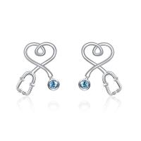 Sterling Silver Nurse Stethoscope with Blue Crystal Stud Earrings Jewelry Studs LadyShow.Store