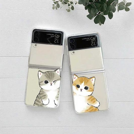 Cute Cat Couple Clear Case for Samsung Galaxy Z Flip 6/5/4/3 - Transparent Paired Cover with Adorable Design and Durable Protection LuxuryLifeWay Online Store