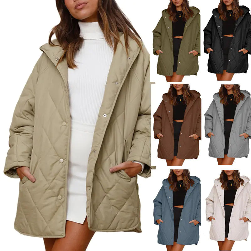 2023 Women's Casual Diamond Quilted Hooded Jacket