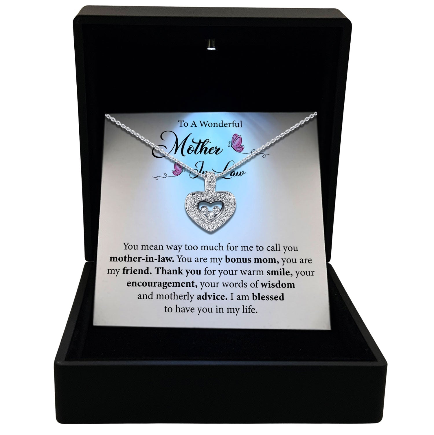 To My Wonderful Mother-in-Law - Thank You For Your Warm Smile - Tryndi Floating Heart Necklace LuxuryLifeWay Online Store