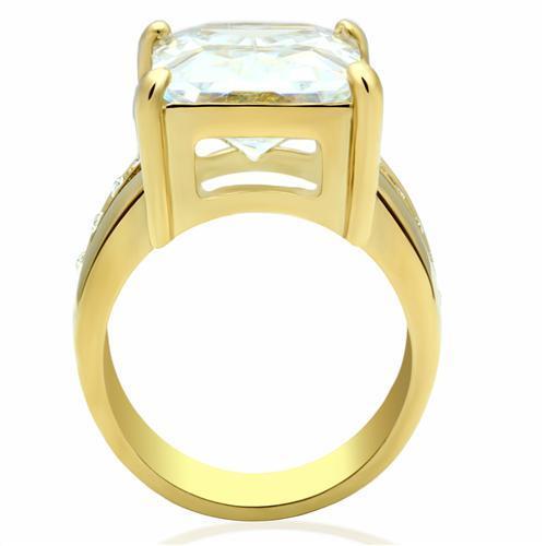 GL089 - IP Gold(Ion Plating) Brass Ring with AAA Grade CZ  in Clear LuxuryLifeWay Online Store