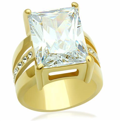 GL089 - IP Gold(Ion Plating) Brass Ring with AAA Grade CZ  in Clear LuxuryLifeWay Online Store