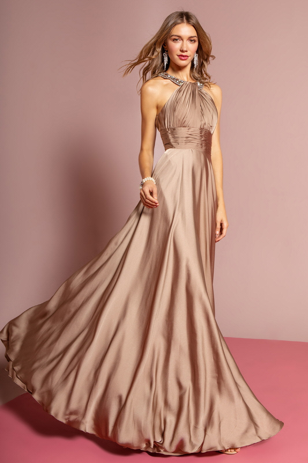 harmeuse Long Dress with Beaded Halter Neckline LuxuryLifeWay Online Store