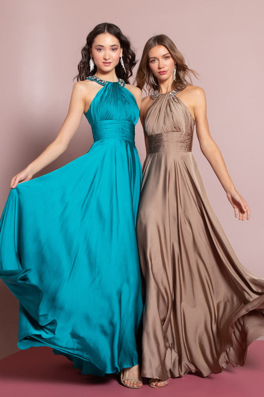harmeuse Long Dress with Beaded Halter Neckline LuxuryLifeWay Online Store