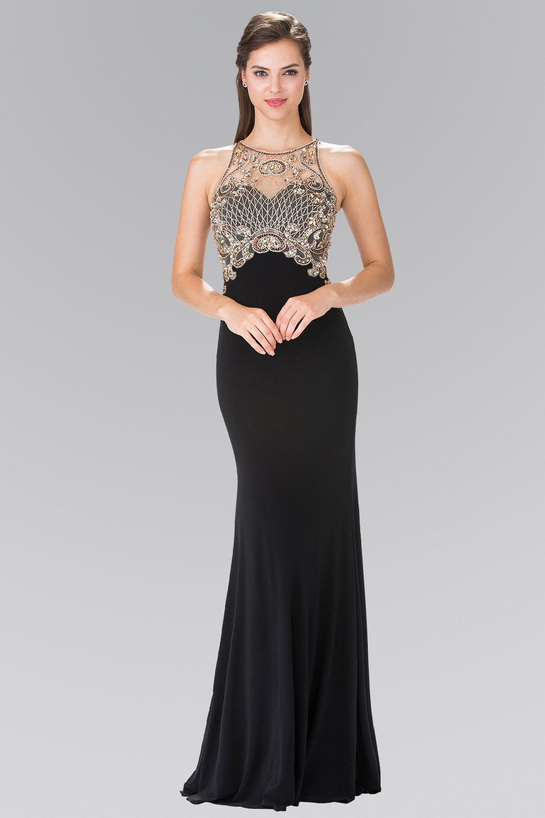 Floor Length Dress with Jewel Embellished Sheer Bodice and Back LuxuryLifeWay Online Store