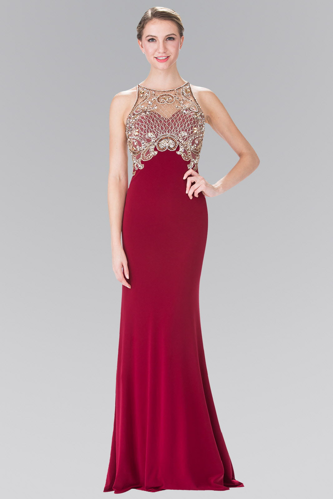 Floor Length Dress with Jewel Embellished Sheer Bodice and Back LuxuryLifeWay Online Store