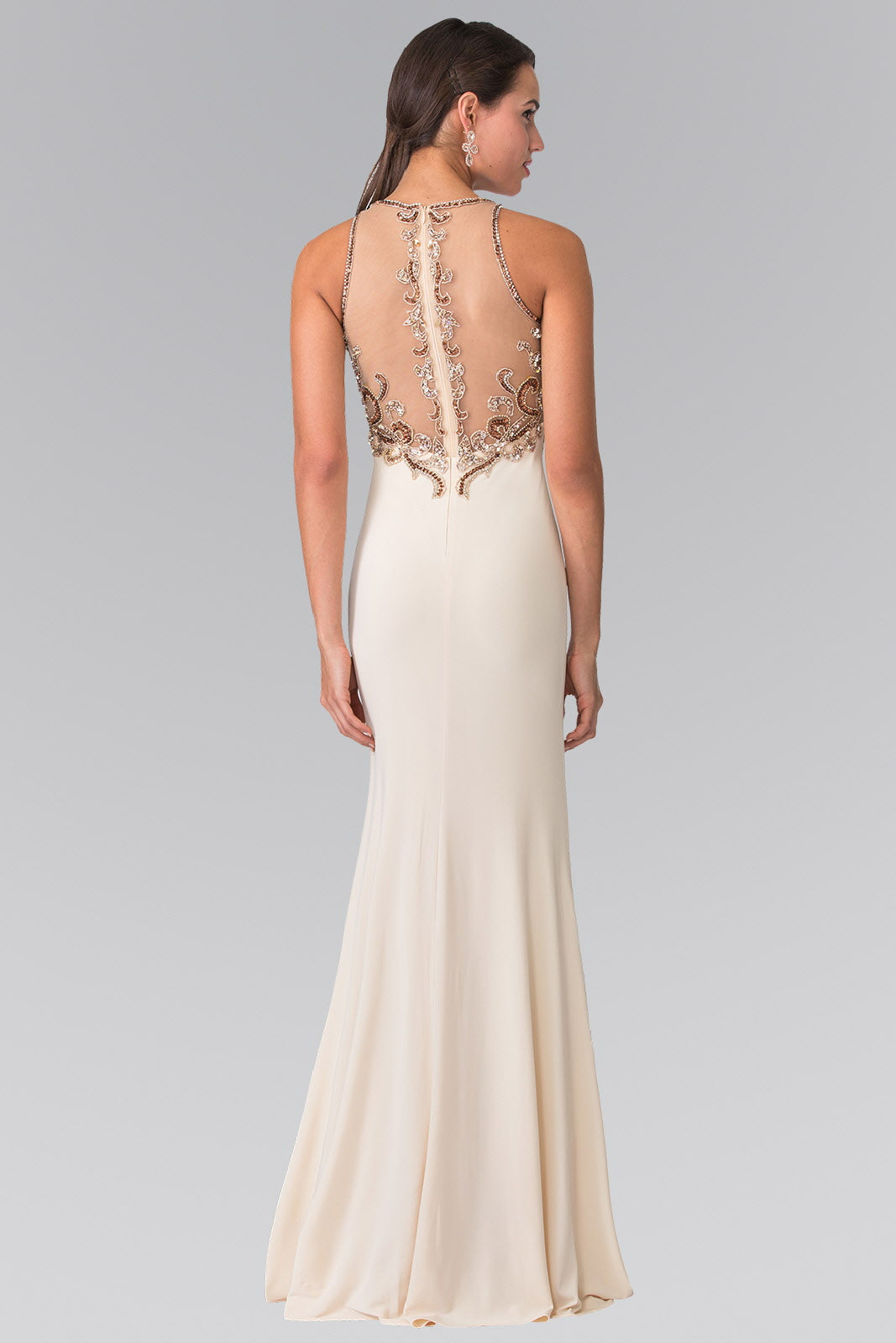 Floor Length Dress with Jewel Embellished Sheer Bodice and Back LuxuryLifeWay Online Store
