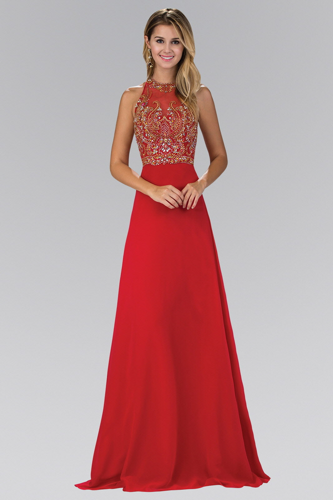 Jewel and Bead Embellished Long Dress with Back Cut Out LuxuryLifeWay Online Store