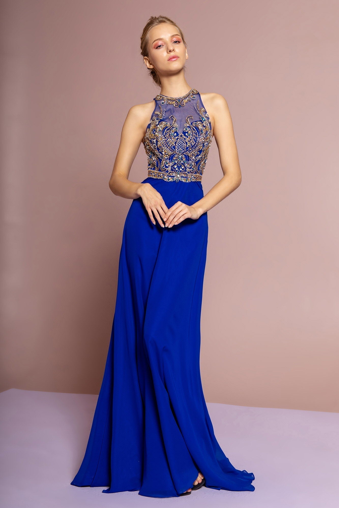 Jewel and Bead Embellished Long Dress with Back Cut Out LuxuryLifeWay Online Store