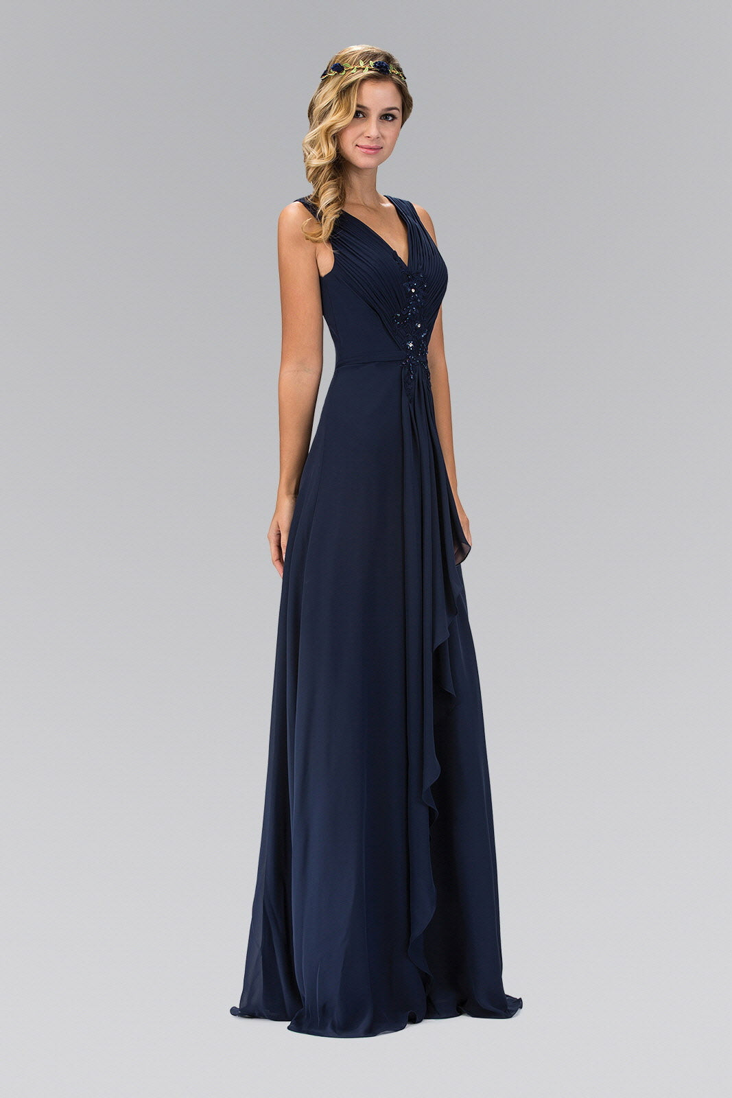 Sleeveless Long Chiffon Dress Accented with Floral Bead LuxuryLifeWay Online Store