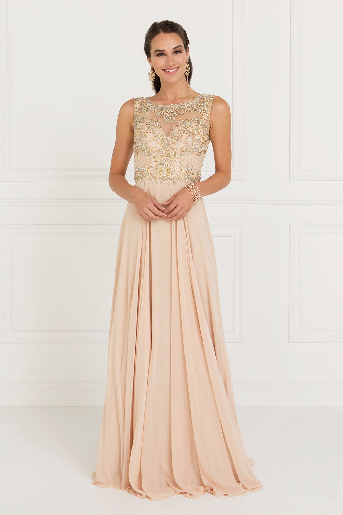 Chiffon Illusion Sweetheart A-Line Long Dress with Cut-Out Back LuxuryLifeWay Online Store