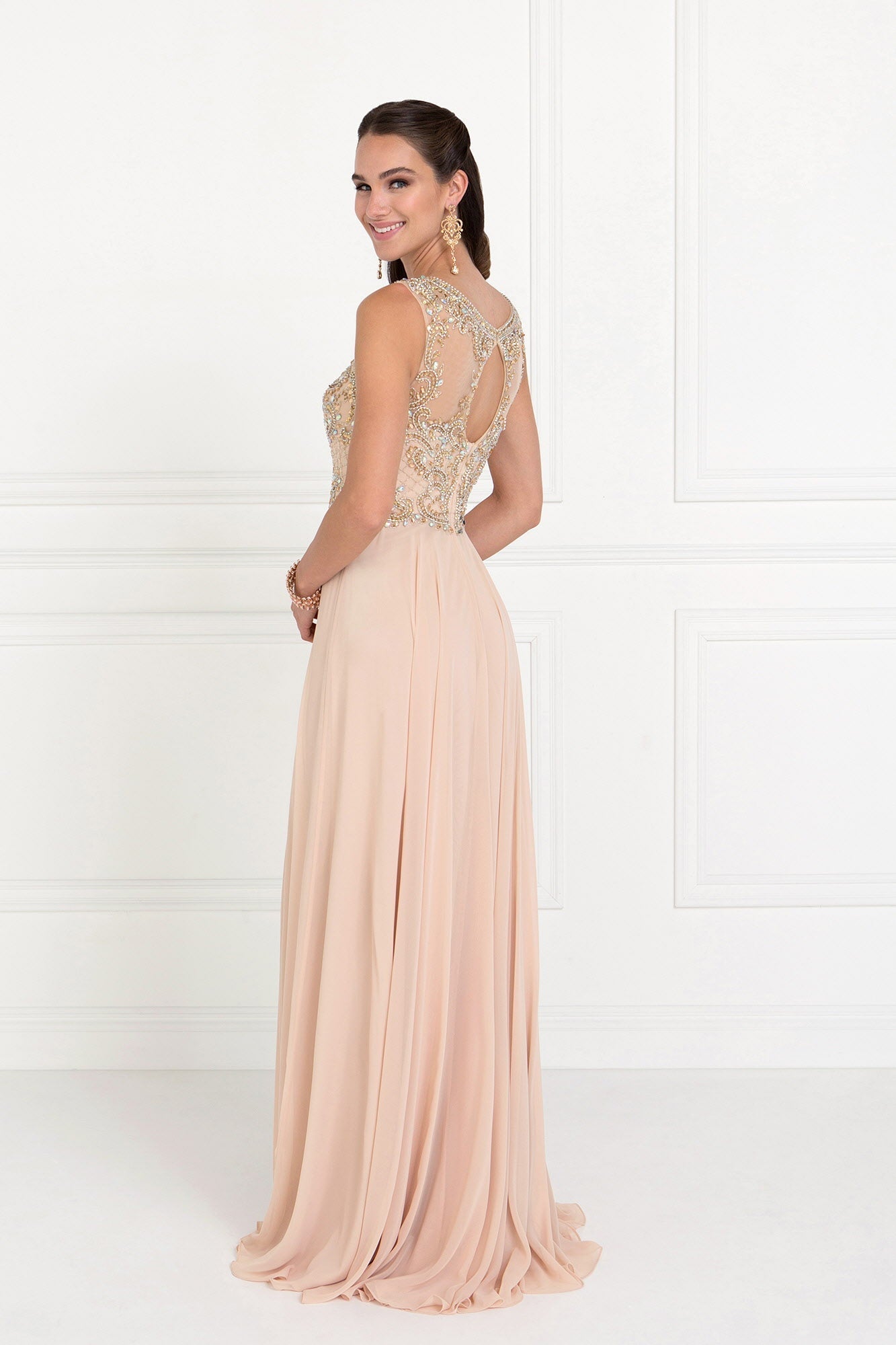 Chiffon Illusion Sweetheart A-Line Long Dress with Cut-Out Back LuxuryLifeWay Online Store