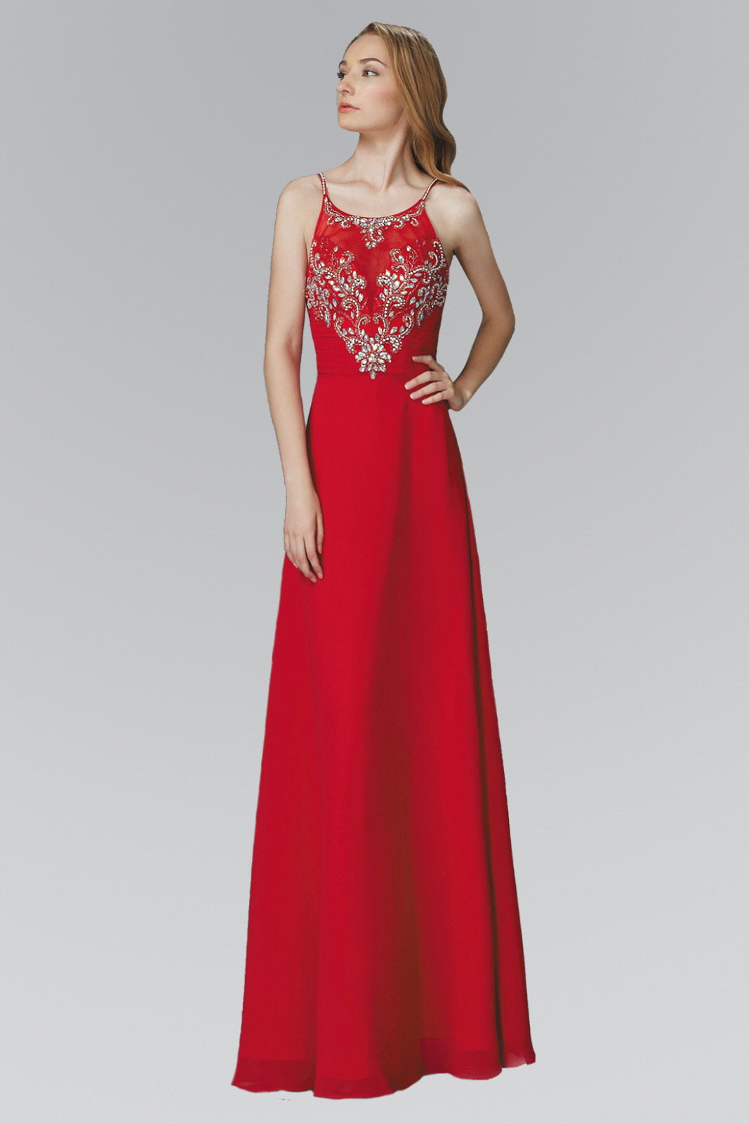 Spaghetti Straps Long Chiffon Dress Accented with Bead and Jewel LuxuryLifeWay Online Store