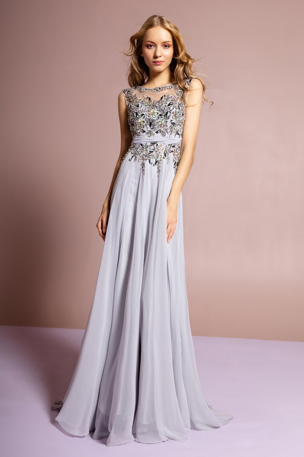 Sleeveless Long Dress with Lace and Jewel Embellished Bodice LuxuryLifeWay Online Store