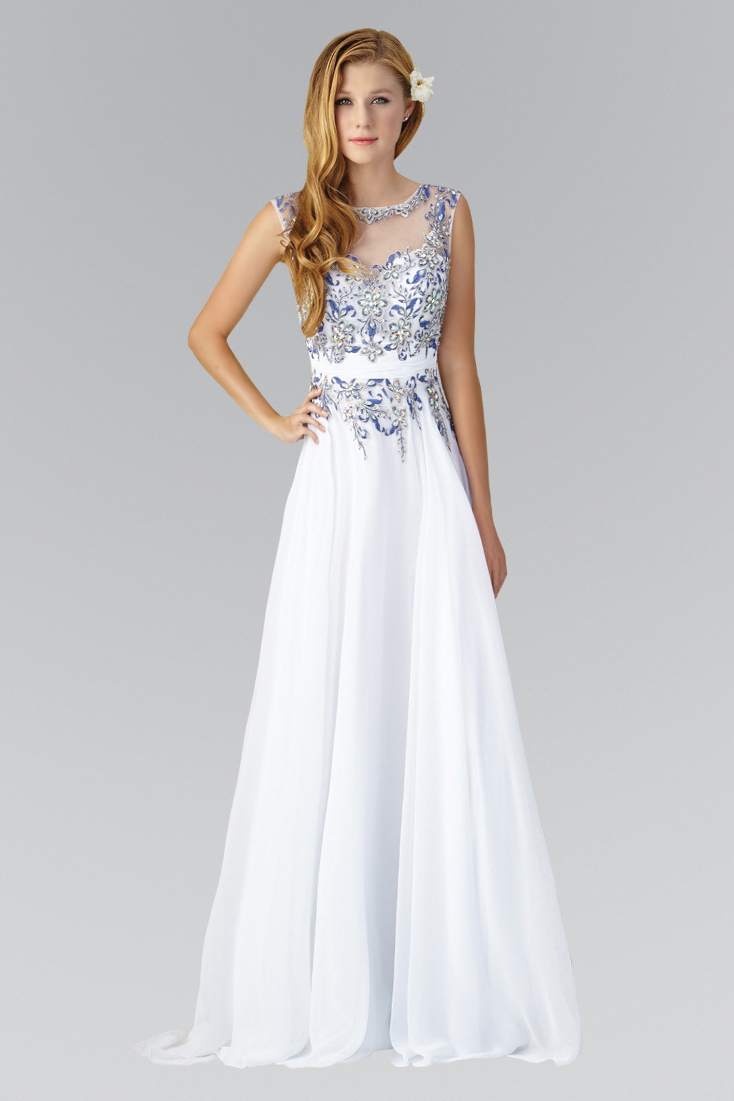 Sleeveless Long Dress with Lace and Jewel Embellished Bodice LuxuryLifeWay Online Store