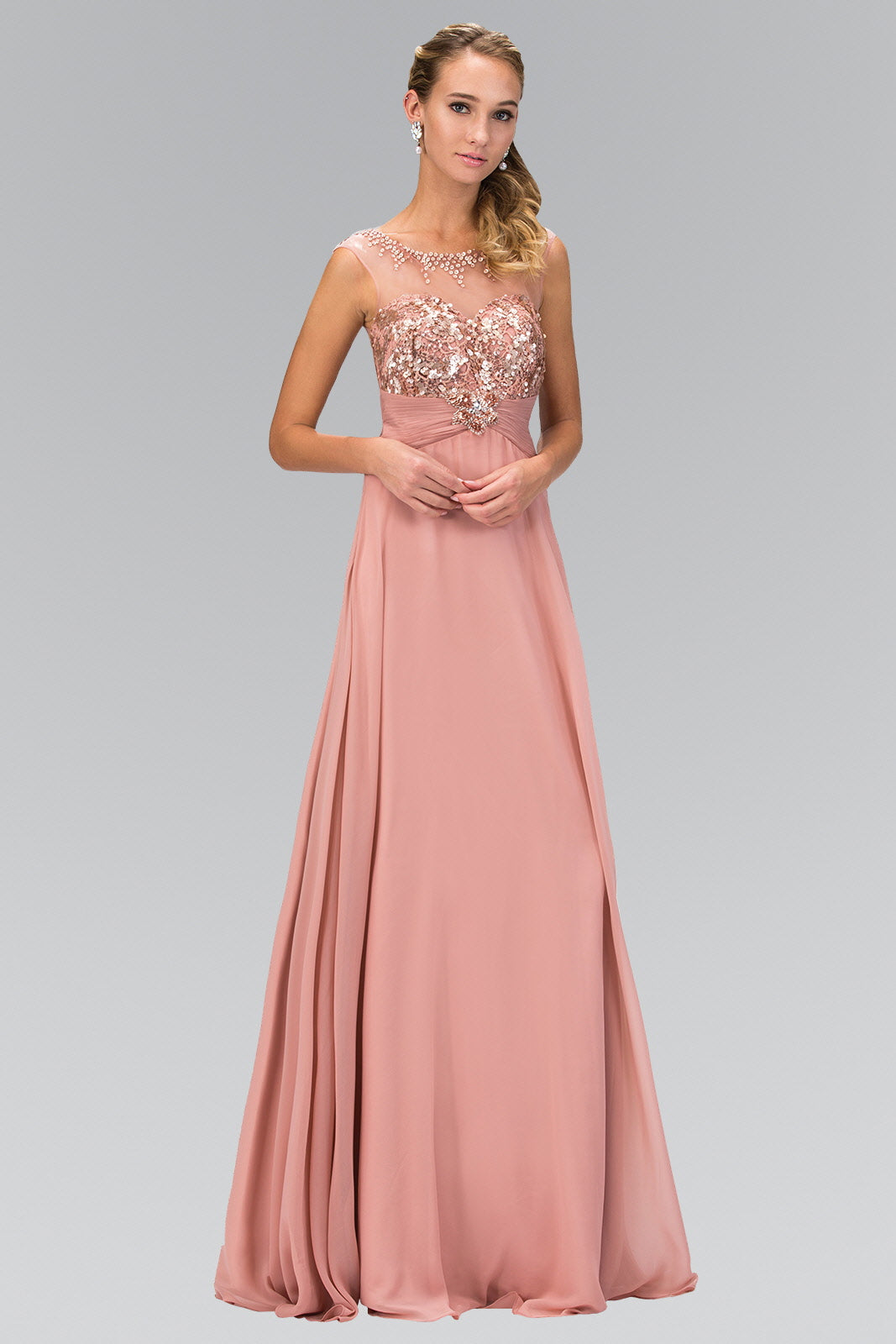 Sequin Embellished Chiffon Long Dress with Beaded Sweetheart Illusion Neckline LuxuryLifeWay Online Store