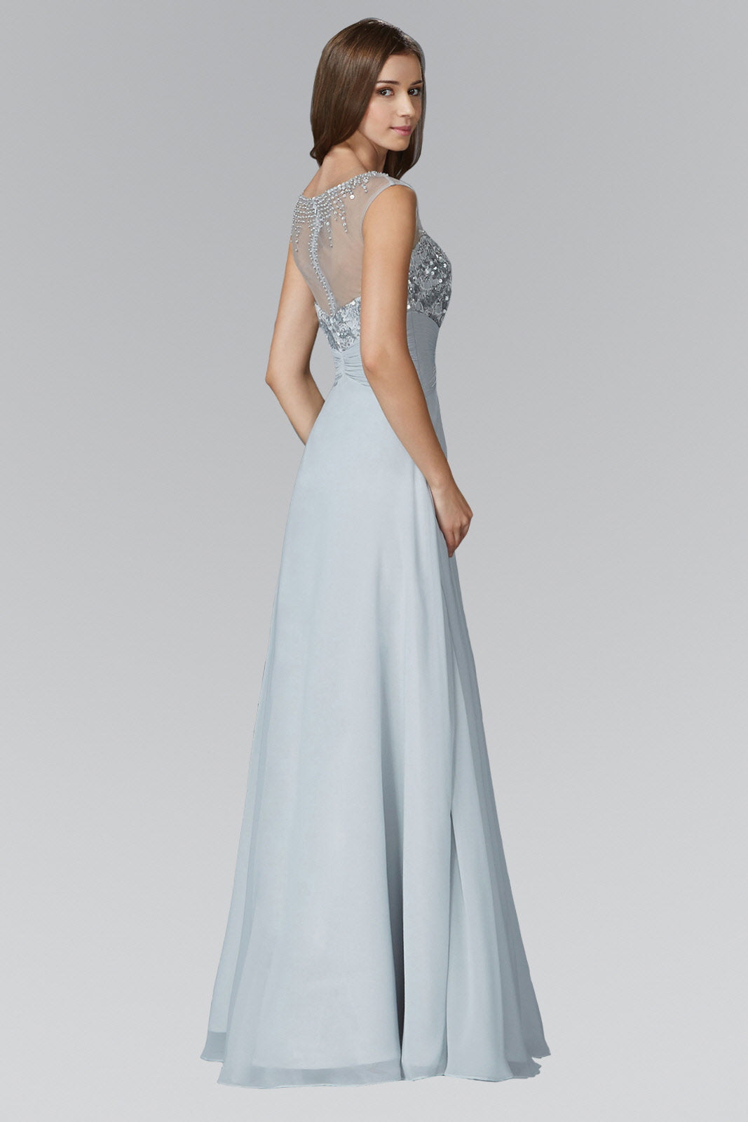 Sequin Embellished Chiffon Long Dress with Beaded Sweetheart Illusion Neckline LuxuryLifeWay Online Store