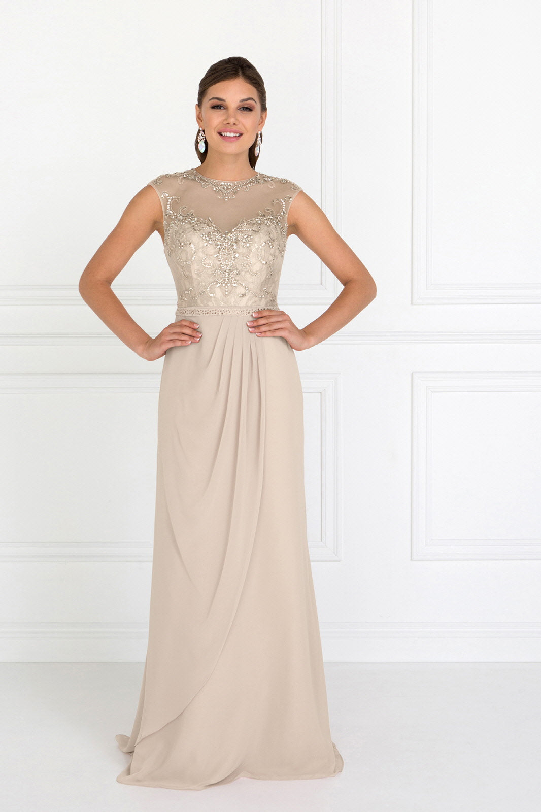 Sleeveless Chiffon Floor Length Dress with Jewel Embellished Bodice and Back LuxuryLifeWay Online Store