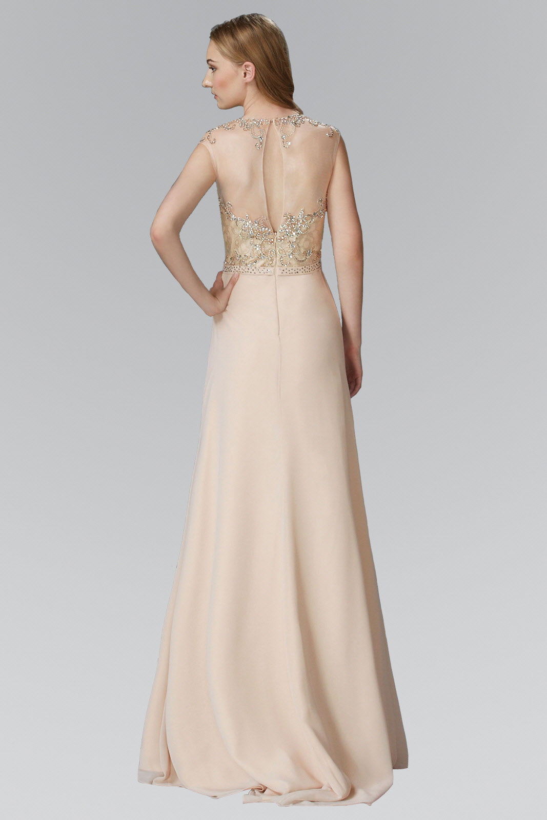 Sleeveless Chiffon Floor Length Dress with Jewel Embellished Bodice and Back LuxuryLifeWay Online Store
