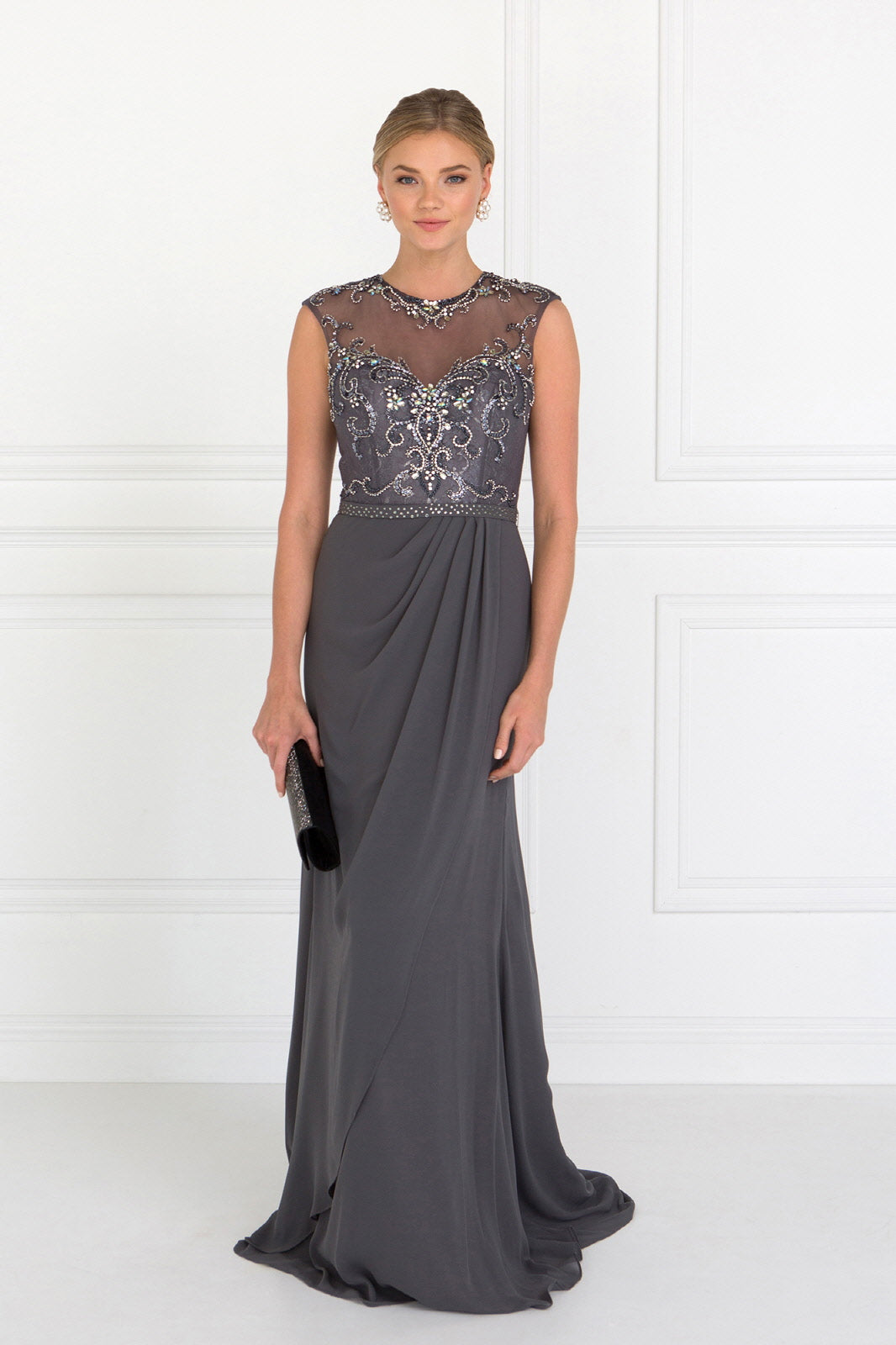 Sleeveless Chiffon Floor Length Dress with Jewel Embellished Bodice and Back LuxuryLifeWay Online Store