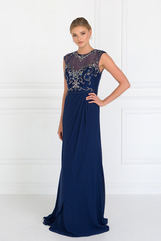 Sleeveless Chiffon Floor Length Dress with Jewel Embellished Bodice and Back LuxuryLifeWay Online Store