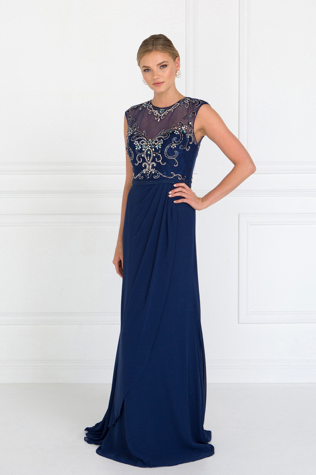 Sleeveless Chiffon Floor Length Dress with Jewel Embellished Bodice and Back LuxuryLifeWay Online Store