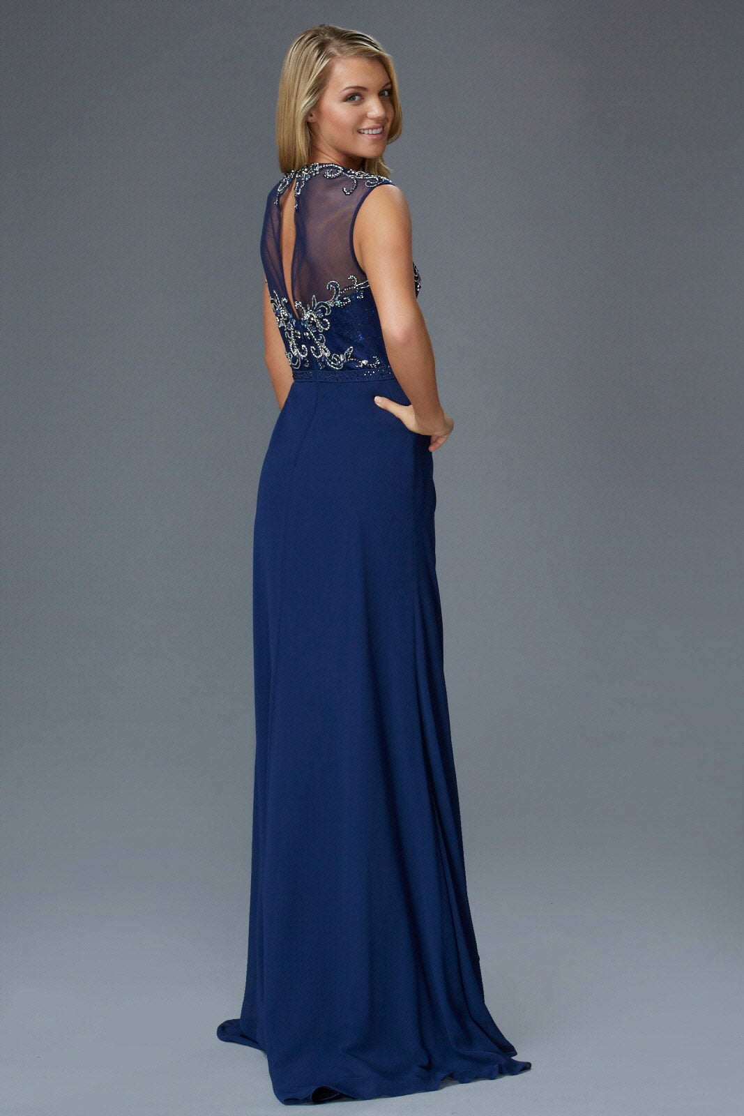 Sleeveless Chiffon Floor Length Dress with Jewel Embellished Bodice and Back LuxuryLifeWay Online Store