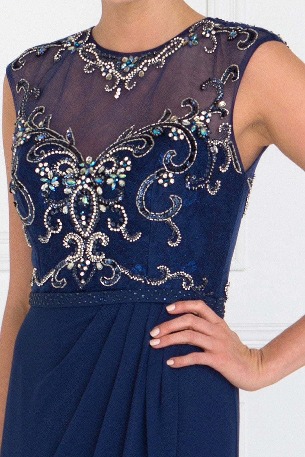 Sleeveless Chiffon Floor Length Dress with Jewel Embellished Bodice and Back LuxuryLifeWay Online Store