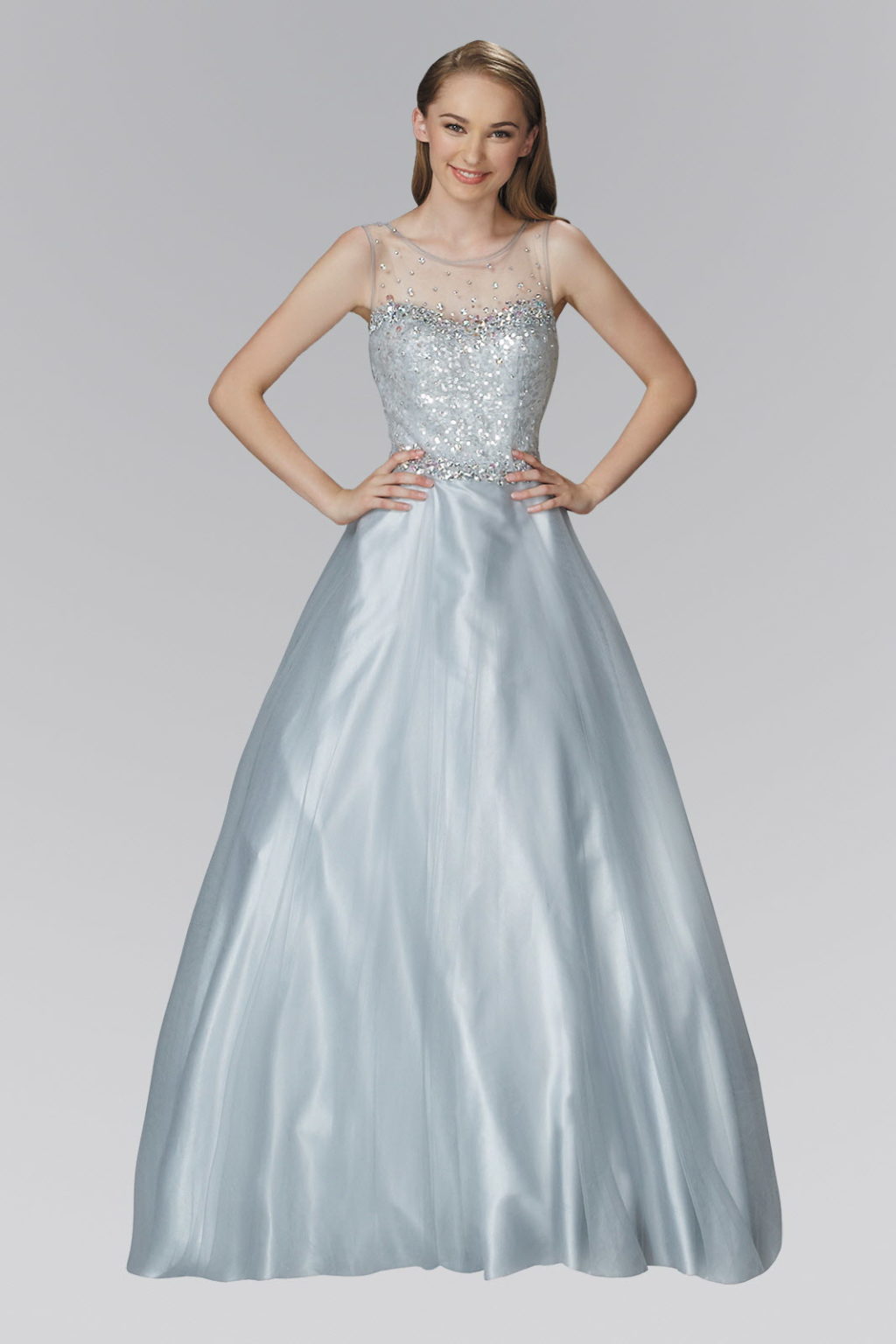 A-Line Long Dress with Sequin Embellished Sheer Bodice and back LuxuryLifeWay Online Store