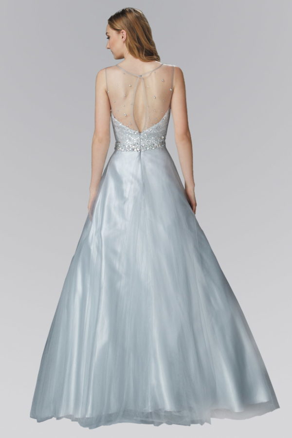 A-Line Long Dress with Sequin Embellished Sheer Bodice and back LuxuryLifeWay Online Store