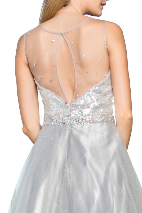 A-Line Long Dress with Sequin Embellished Sheer Bodice and back LuxuryLifeWay Online Store