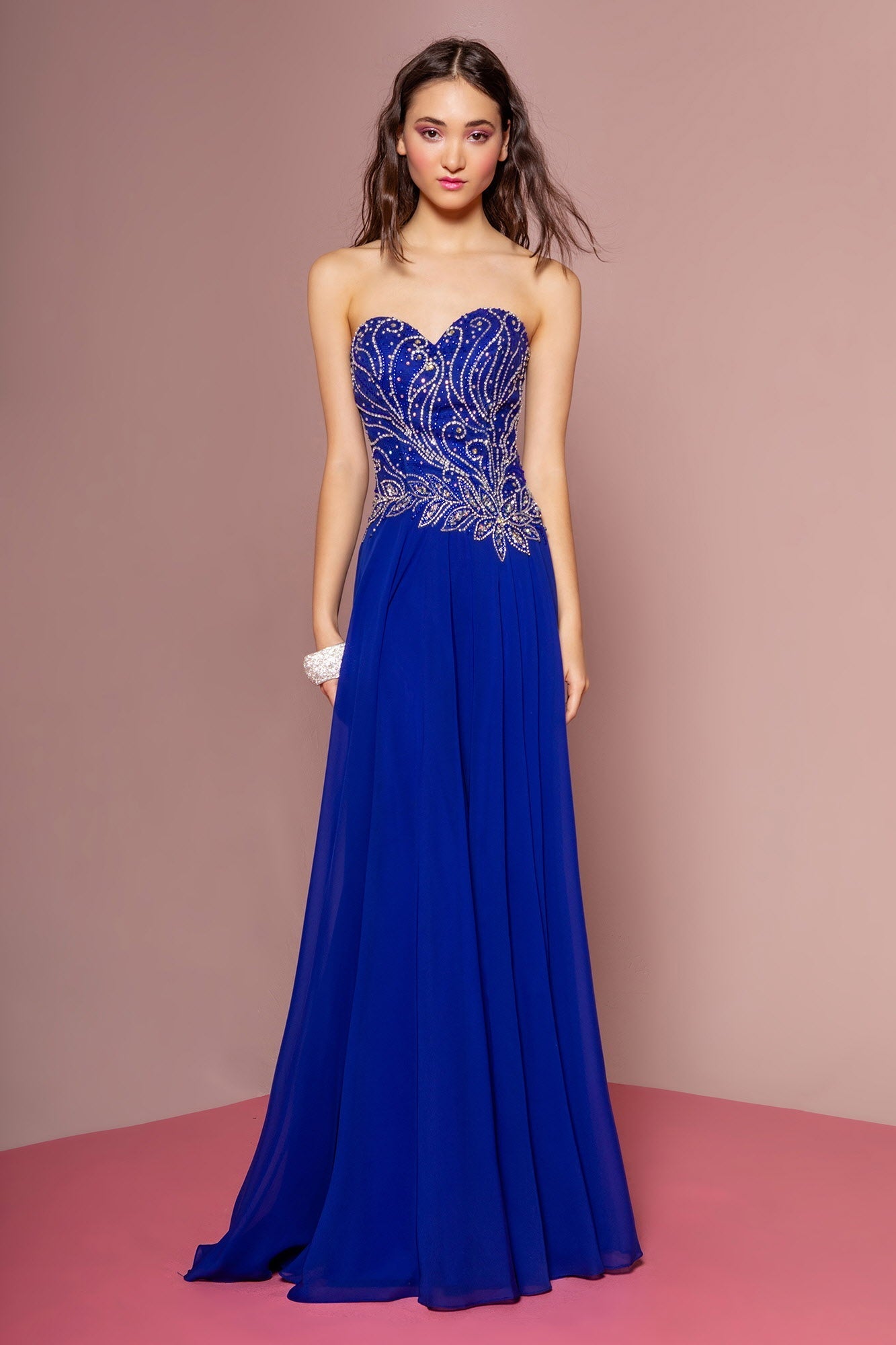 Strapless Sweetheart Chiffon Long Dress with Jewel Embellished Bodice LuxuryLifeWay Online Store