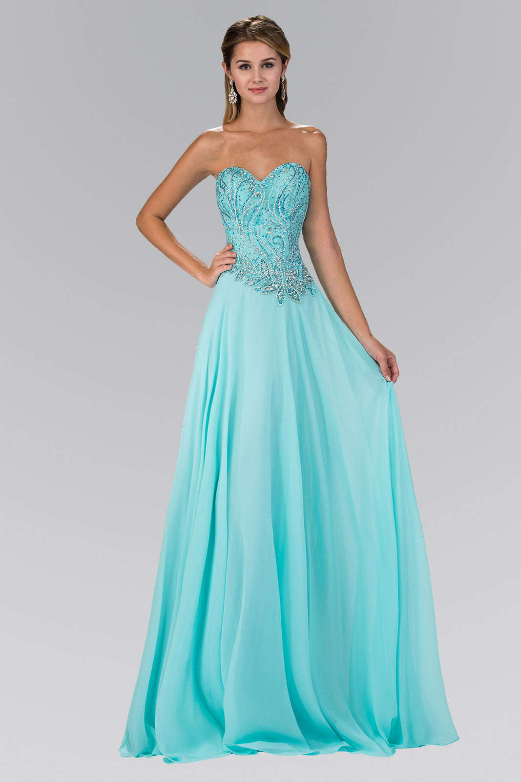 Strapless Sweetheart Chiffon Long Dress with Jewel Embellished Bodice LuxuryLifeWay Online Store