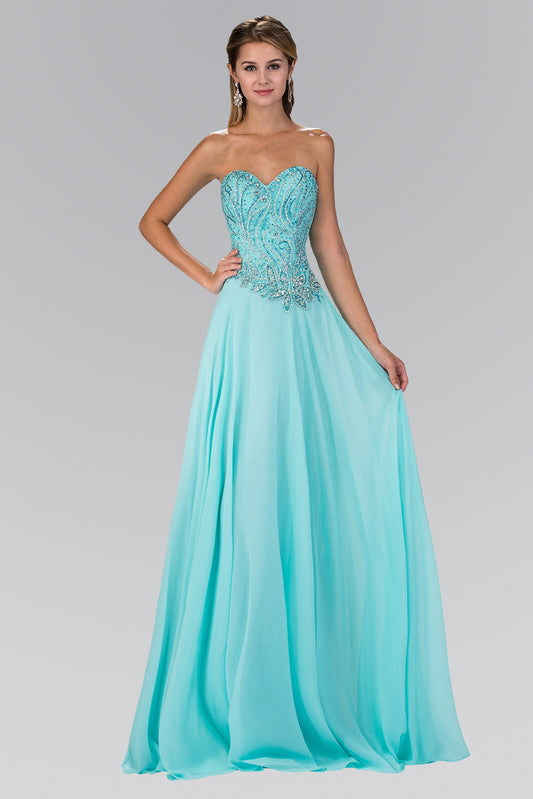Strapless Sweetheart Chiffon Long Dress with Jewel Embellished Bodice LuxuryLifeWay Online Store