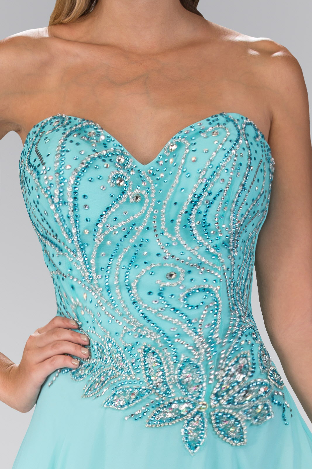 Strapless Sweetheart Chiffon Long Dress with Jewel Embellished Bodice LuxuryLifeWay Online Store