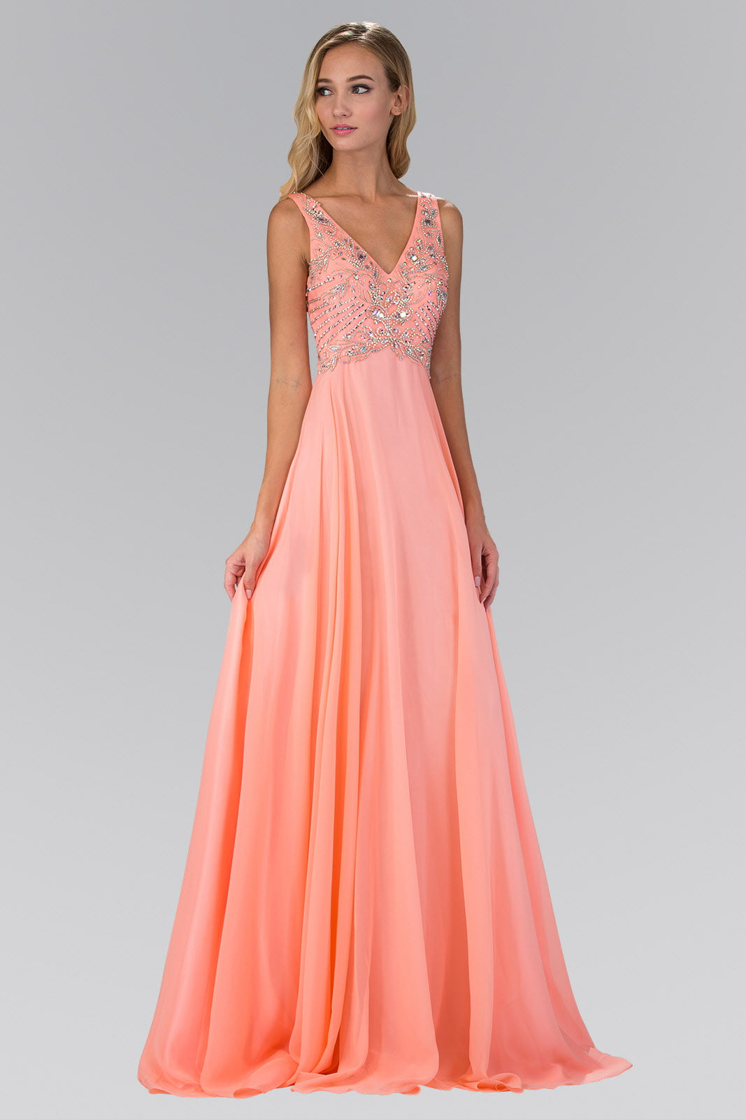 V Neck and Back Chiffon Floor Length Dress with Jewel and Sequin Bodice LuxuryLifeWay Online Store