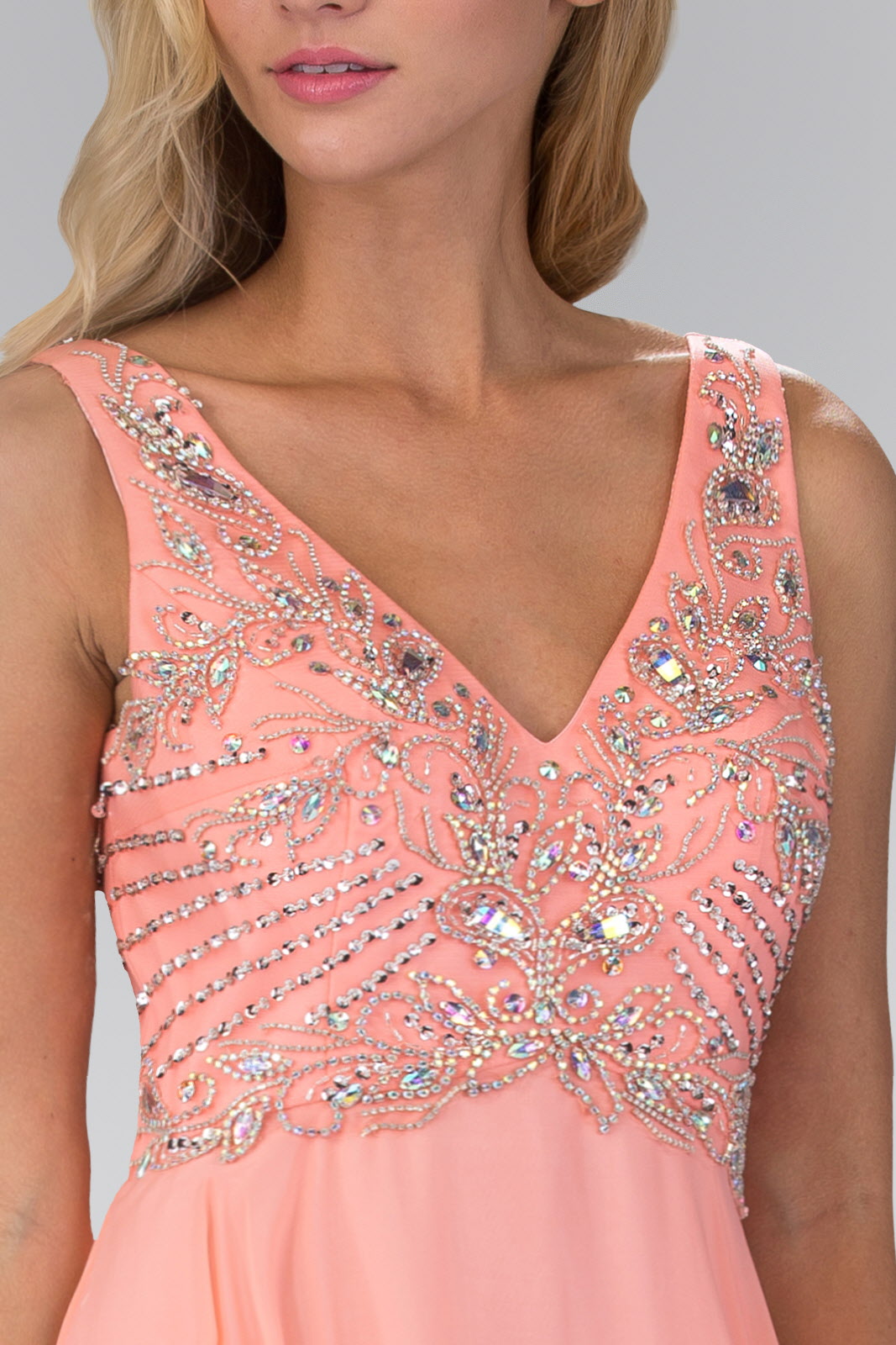 V Neck and Back Chiffon Floor Length Dress with Jewel and Sequin Bodice LuxuryLifeWay Online Store