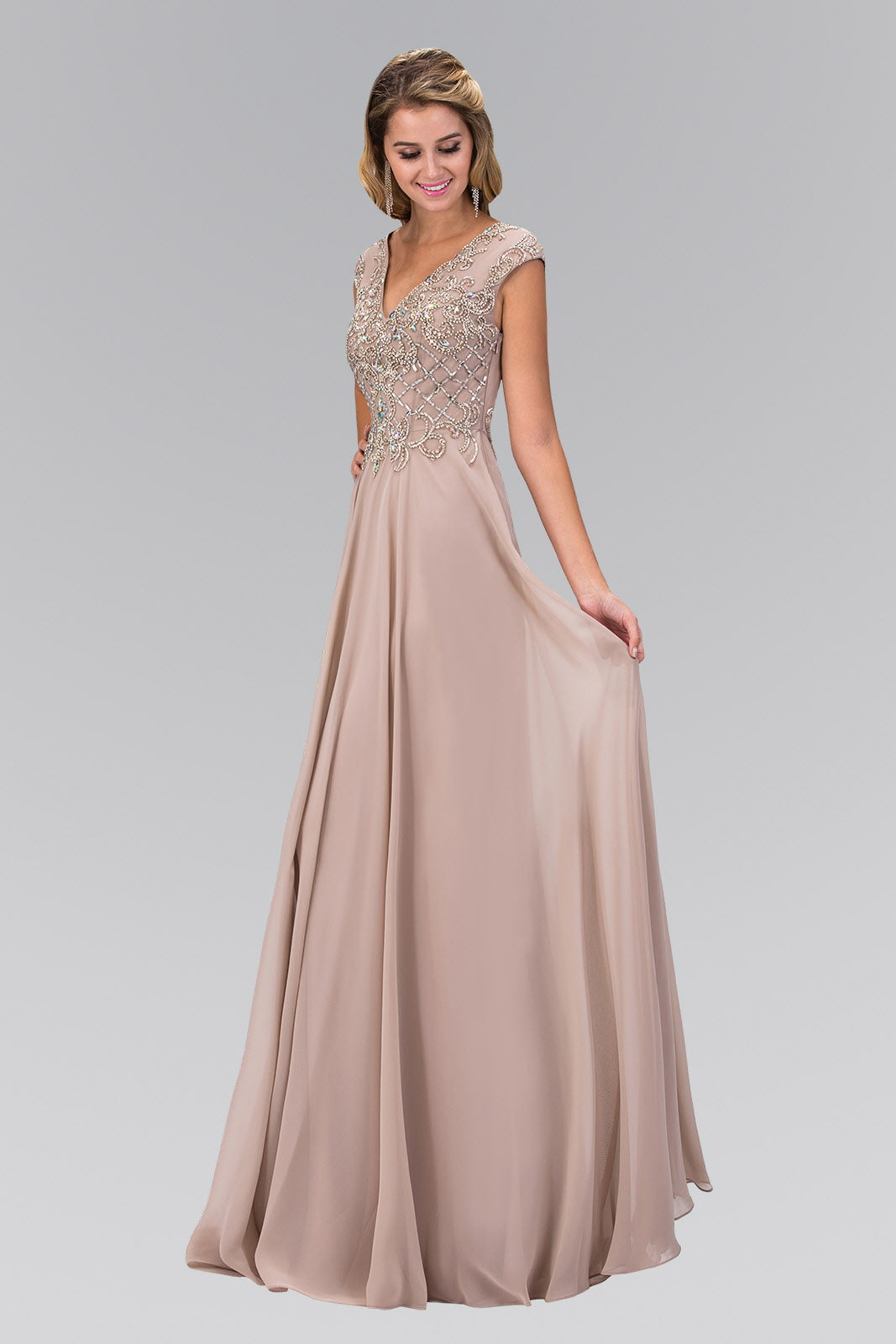 V-Neck Chiffon Floor Length Dress with Jewel Embellished Bodice LuxuryLifeWay Online Store