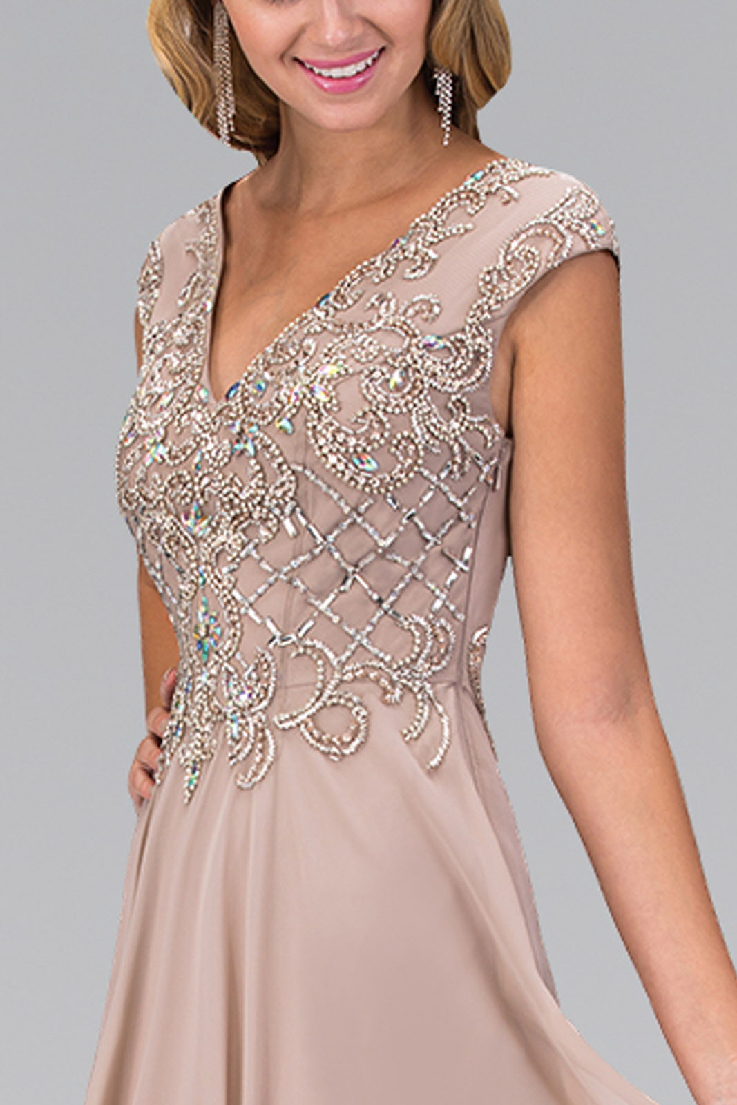 V-Neck Chiffon Floor Length Dress with Jewel Embellished Bodice LuxuryLifeWay Online Store