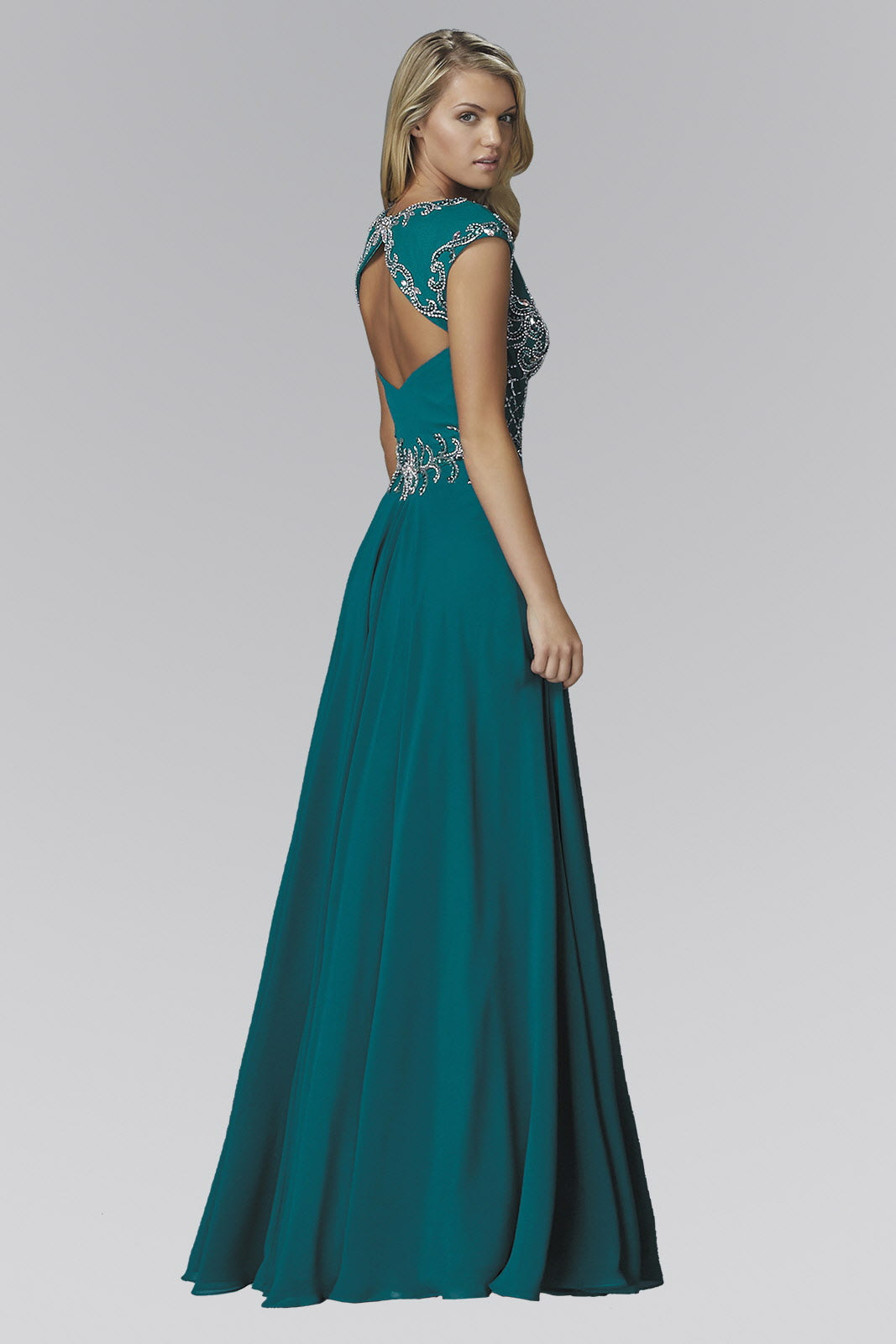 V-Neck Chiffon Floor Length Dress with Jewel Embellished Bodice LuxuryLifeWay Online Store